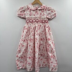 Vintage basic‎ editions Cottage Smocked Party Dress Pink Floral Puff Sleeves 6